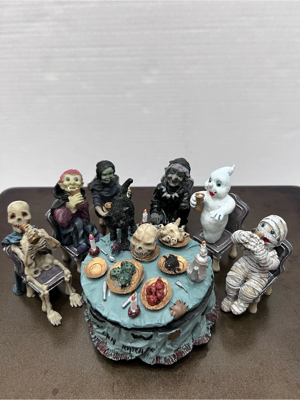 Vintage Treasured Times Halloween Village Monsters Dinner Party Figurine Set